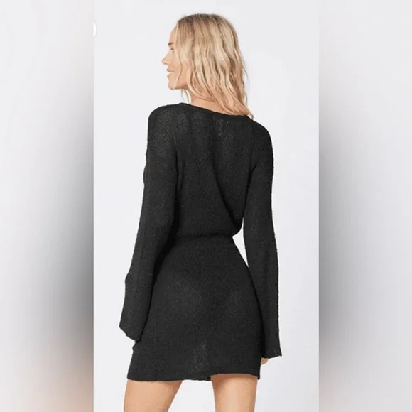 L Space NWT Topanga Black Wrap Romantic Beach Dress SZ S